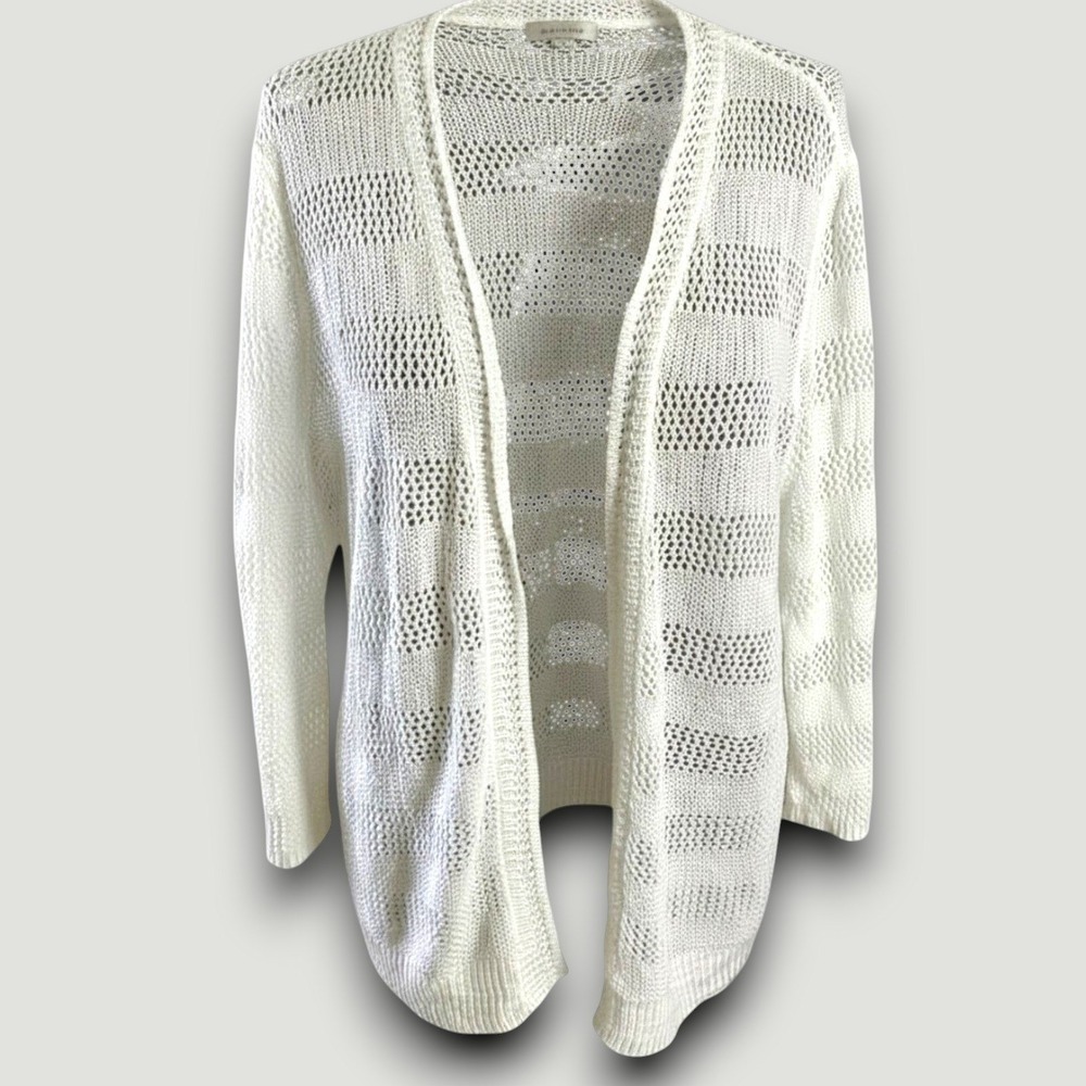 Charter Club Sweater XL Cardigan‎ White Acrylic Pointelle Knit Casual Boho